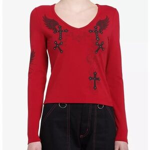 Social Collision Punk Gothic Cross Girls Long-Sleeve Top